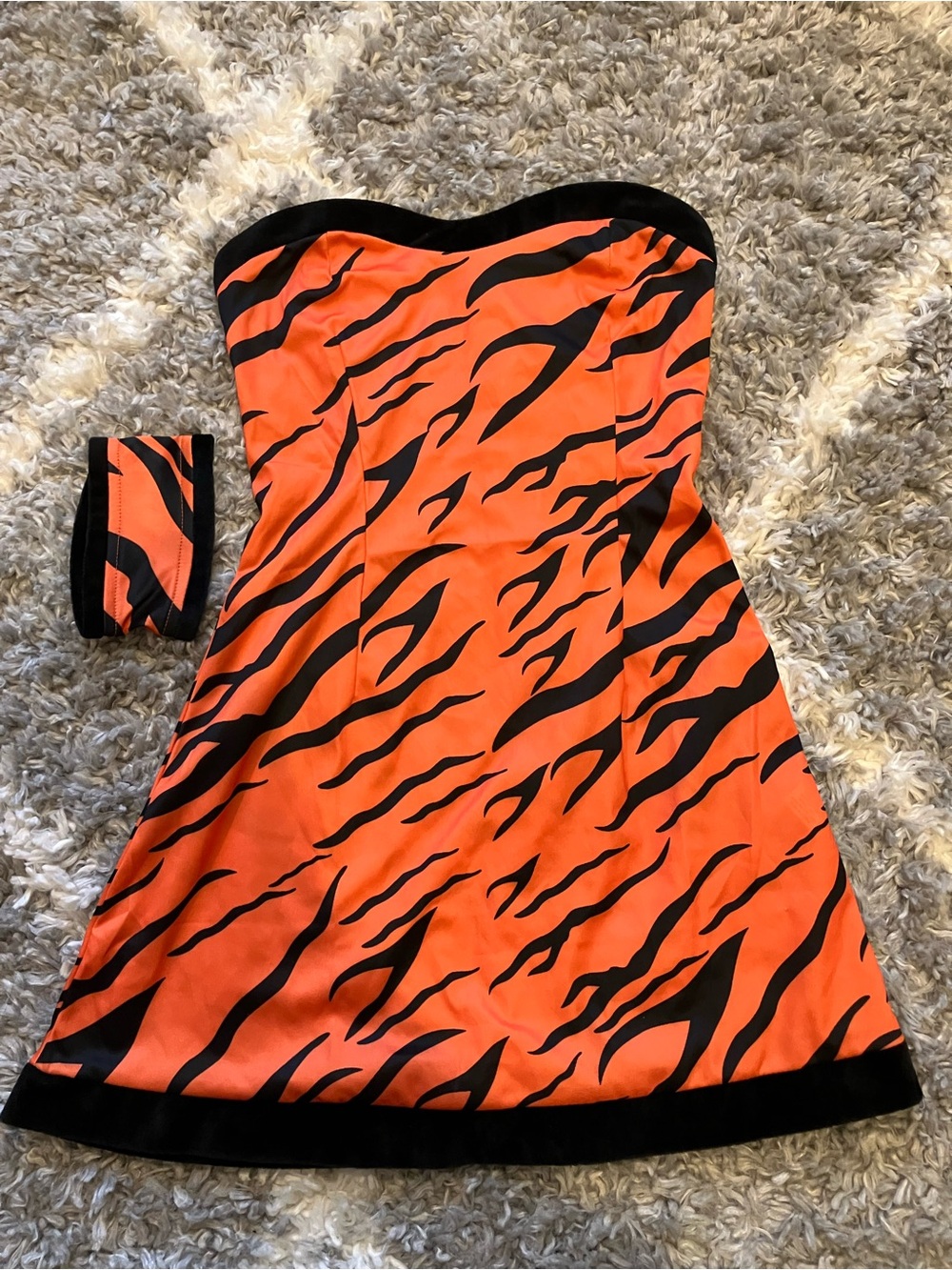 Strapless Orange and Black Tiger-Print Mini Dress